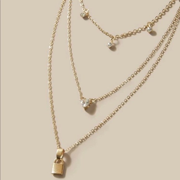 • Alexis • Layered Lock + Rhinestone Necklace - Picture 3 of 4
